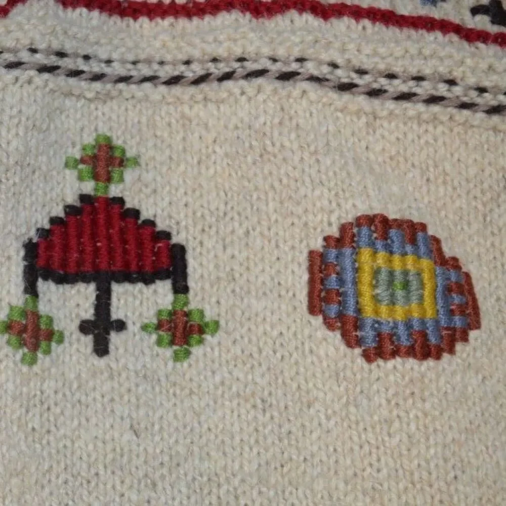 Indigenous Designs Vintage Wool Cardigan Womens Medium Embroidered Hand Knit